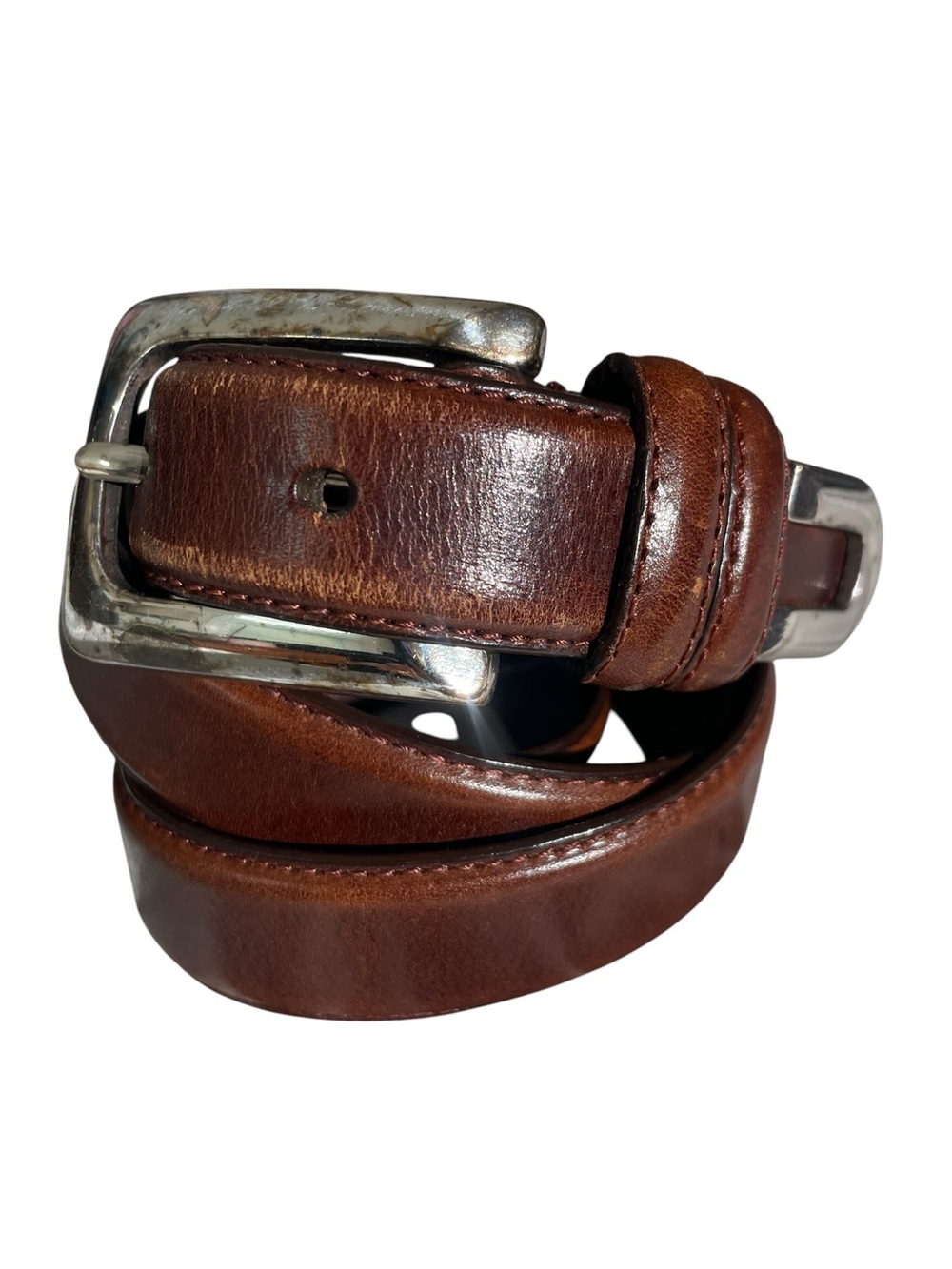 Vintage Fossil Brown Leather Belt Silver Buckle & Tip Men's Sz L Boho Cowboy